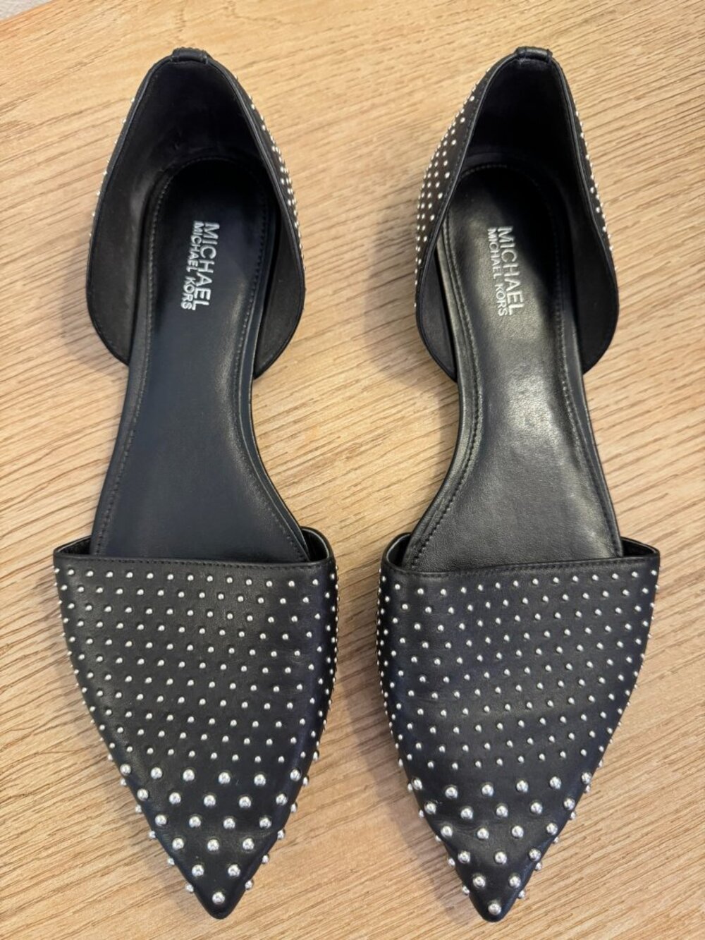 Michael Kors Black Studded Pointed Toe Flats 🖤✨ Size 7M Edgy Chic